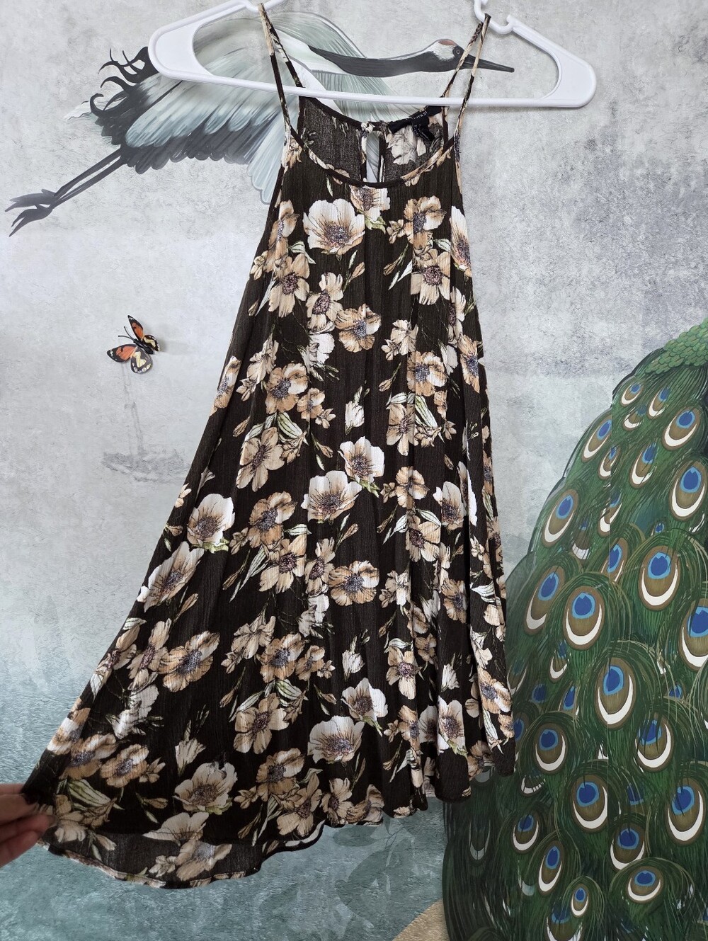Forever 21 Black Floral Midi Dress with Cream Blossoms